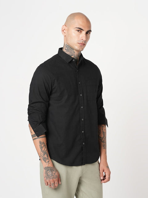 BLACK PLAIN COTTON SHIRT-Shirt - 251134170