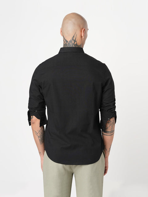 BLACK PLAIN COTTON SHIRT-Shirt - 251134170