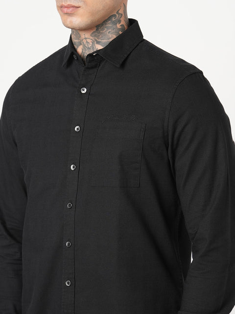 BLACK PLAIN COTTON SHIRT-Shirt - 251134170