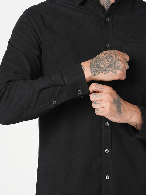 BLACK PLAIN COTTON SHIRT-Shirt - 251134170
