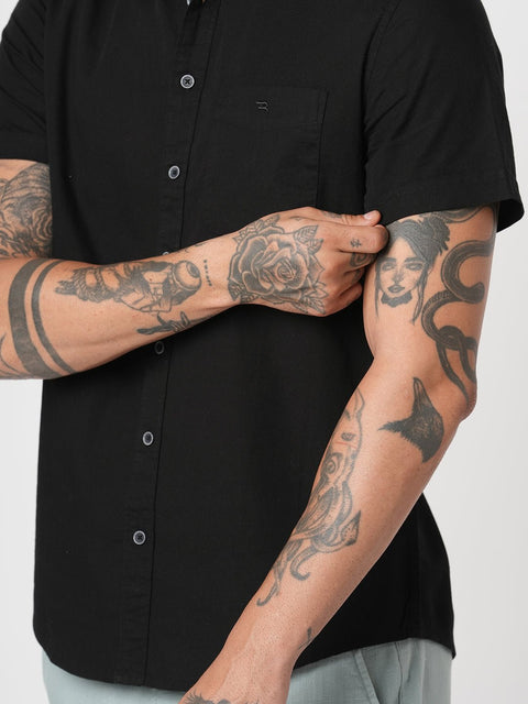 BLACK PLAIN HALF SLEEVE SHIRT-Shirt - 260134355