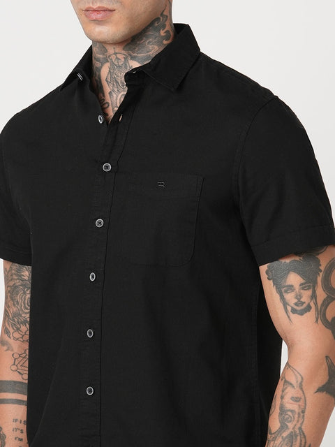 BLACK PLAIN HALF SLEEVE SHIRT-Shirt - 260134355