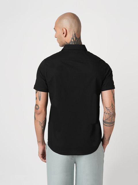 BLACK PLAIN HALF SLEEVE SHIRT-Shirt - 260134355