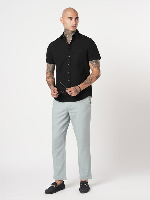 BLACK PLAIN HALF SLEEVE SHIRT-Shirt - 260134355