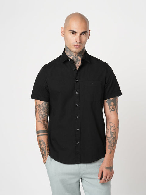 BLACK PLAIN HALF SLEEVE SHIRT-Shirt - 260134355