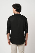 BLACK PLAIN MANDARIN COTTON KURTA - Kurta - 250932226