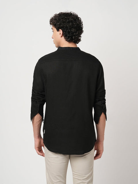 BLACK PLAIN MANDARIN COTTON KURTA - Kurta - 250932226