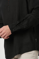 BLACK PLAIN MANDARIN COTTON KURTA - Kurta - 250932226