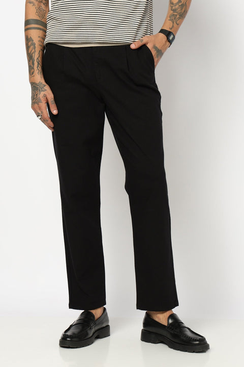 BLACK PLAIN RELAXED FIT LINEN TROUSER - Trousers - 250440122