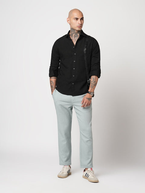 BLACK PLAIN TAILORED FIT SHIRT-Shirt - 260134425