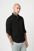 BLACK PLAIN TAILORED FIT SHIRT-Shirt - 260134425