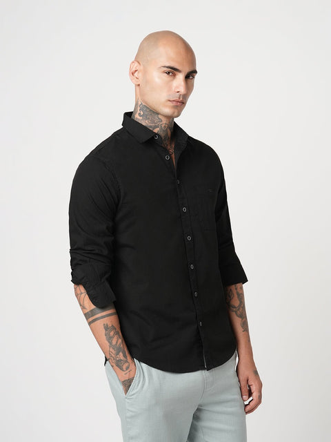 BLACK PLAIN TAILORED FIT SHIRT-Shirt - 260134425