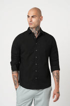 BLACK PLAIN TAILORED FIT SHIRT-Shirt - 260134425