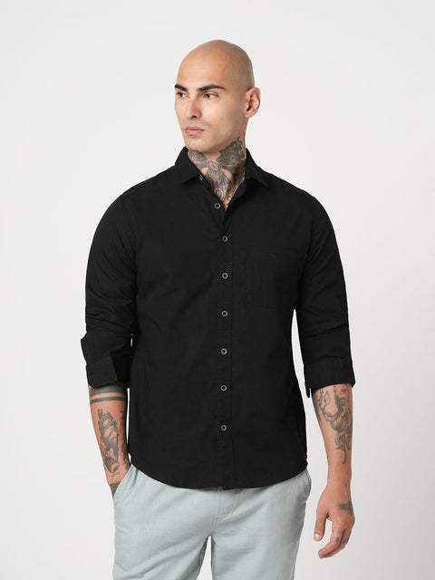 BLACK PLAIN TAILORED FIT SHIRT-Shirt - 260134425