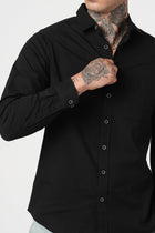 BLACK PLAIN TAILORED FIT SHIRT-Shirt - 260134425