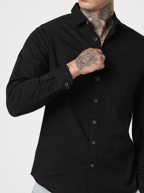 BLACK PLAIN TAILORED FIT SHIRT-Shirt - 260134425