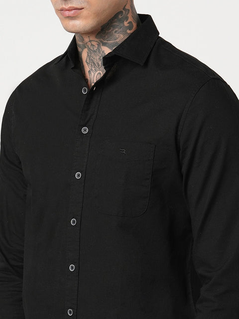 BLACK PLAIN TAILORED FIT SHIRT-Shirt - 260134425