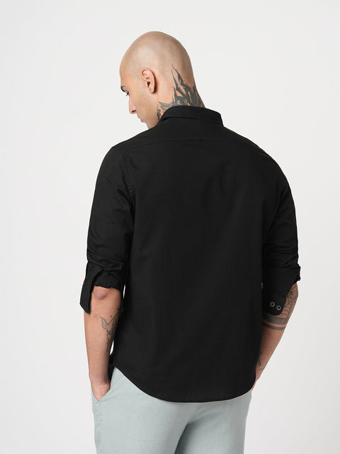 BLACK PLAIN TAILORED FIT SHIRT-Shirt - 260134425