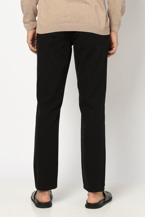 BLACK PLAIN TRAVELLER FIT COTTON TROUSER - Trousers - 250840884