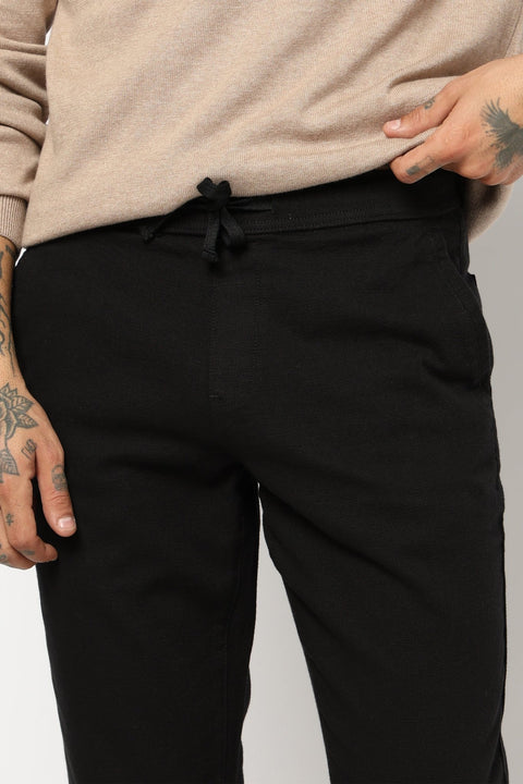BLACK PLAIN TRAVELLER FIT COTTON TROUSER - Trousers - 250840884
