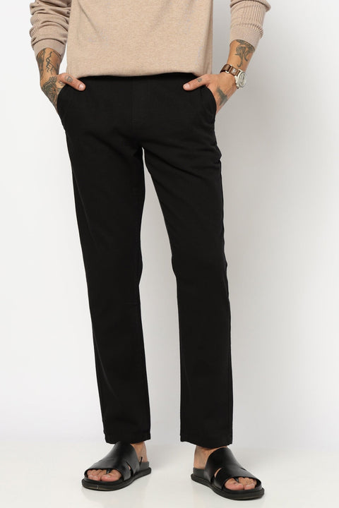 BLACK PLAIN TRAVELLER FIT COTTON TROUSER - Trousers - 250840884