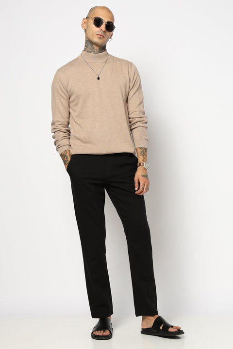 BLACK PLAIN TRAVELLER FIT COTTON TROUSER - Trousers - 250840884