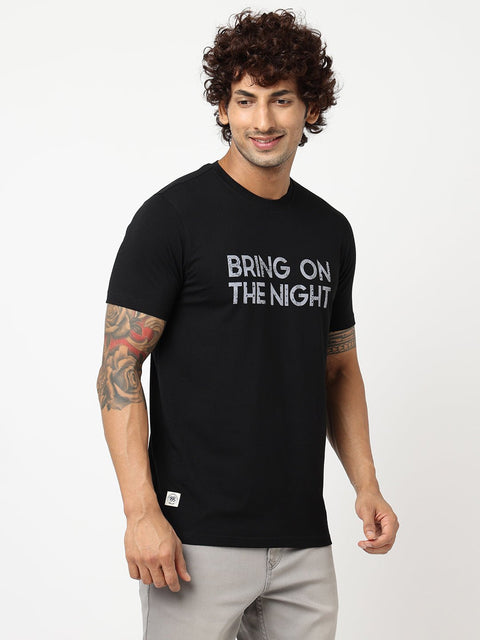 Black Printed Cotton T-shirt - T shirts - 230300236