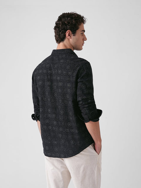 BLACK PRINTED DOBBY COTTON SHIRT-Shirt - 251133936