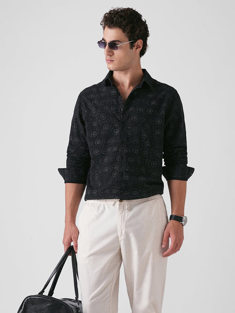 BLACK PRINTED DOBBY COTTON SHIRT-Shirt - 251133936