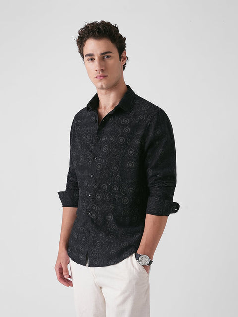 BLACK PRINTED DOBBY COTTON SHIRT-Shirt - 251133936