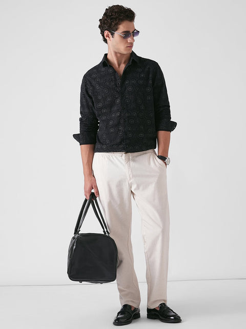 BLACK PRINTED DOBBY COTTON SHIRT-Shirt - 251133936
