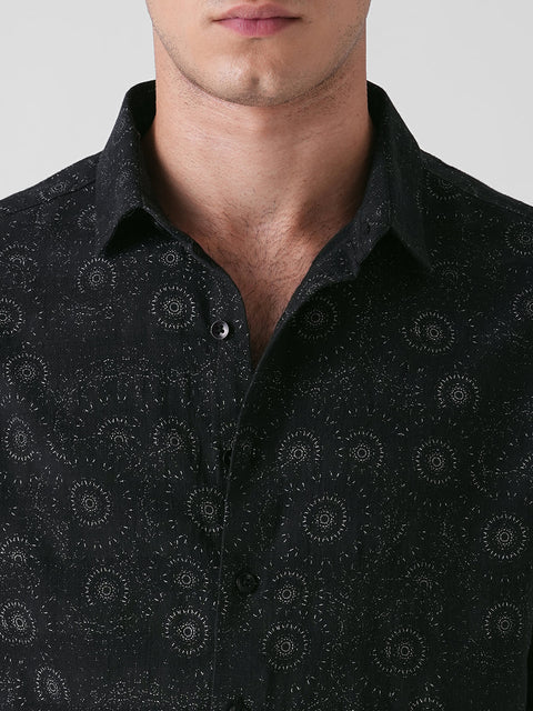 BLACK PRINTED DOBBY COTTON SHIRT-Shirt - 251133936