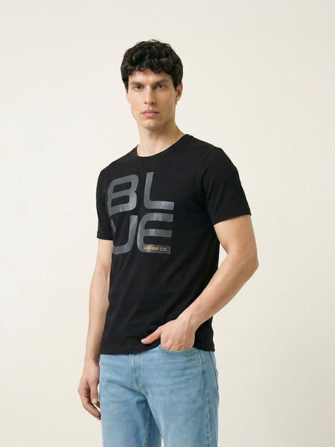 Black Printed Round Neck T-Shirt - T Shirt - 220930345