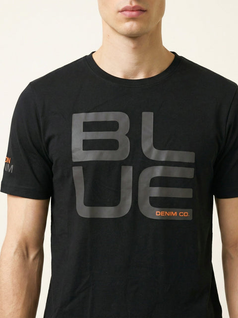 Black Printed Round Neck T-Shirt - T Shirt - 220930345