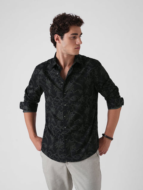 BLACK PRINTED TWILL SHIRT-Shirt - 251134101