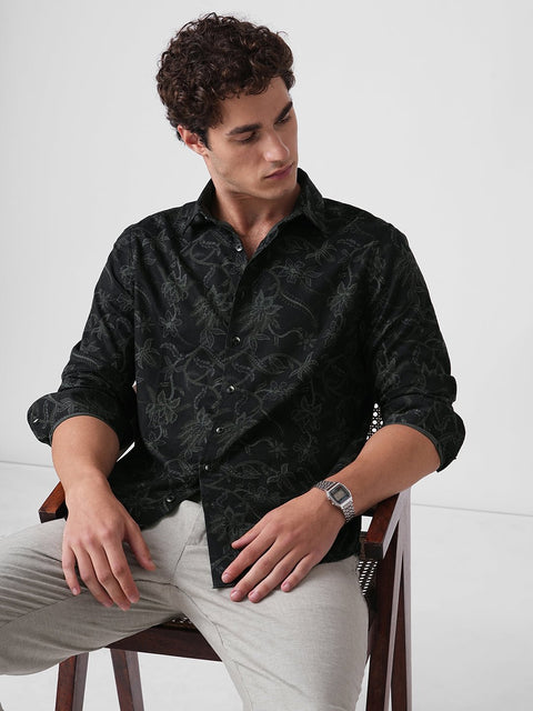 BLACK PRINTED TWILL SHIRT-Shirt - 251134101