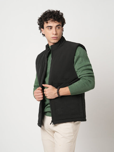 BLACK PUFFER CARGO POCKET GILET - Jacket - 251070378