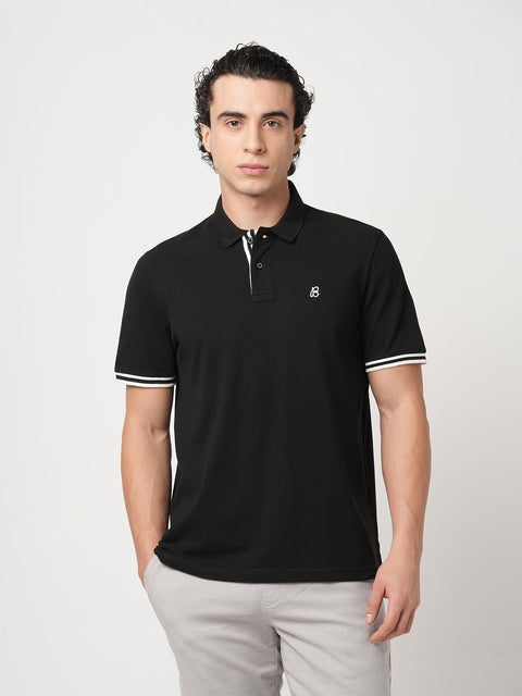 BLACK REGULAR FIT TIPPING POLO - T Shirt - 250830740