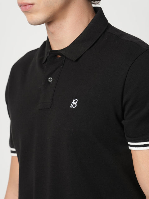 BLACK REGULAR FIT TIPPING POLO - T Shirt - 250830740