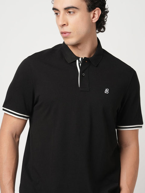 BLACK REGULAR FIT TIPPING POLO - T Shirt - 250830740
