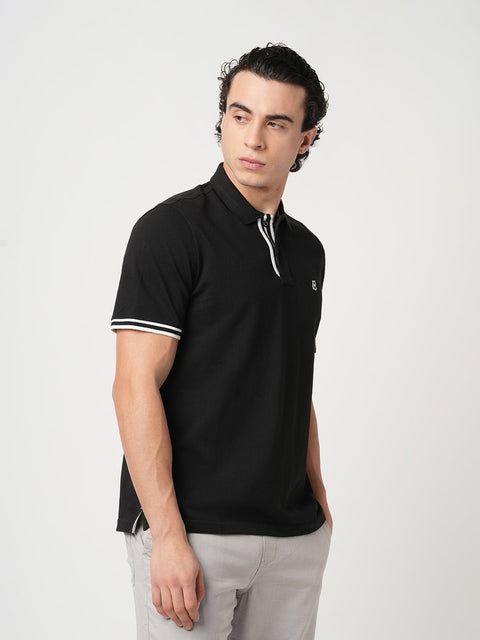 BLACK REGULAR FIT TIPPING POLO - T Shirt - 250830740