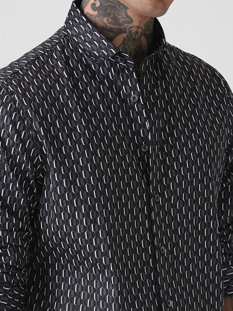 BLACK SATIN PRINT SHIRT-Shirt - 251134126