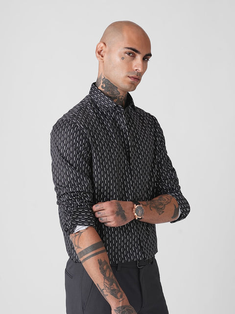 BLACK SATIN PRINT SHIRT-Shirt - 251134126