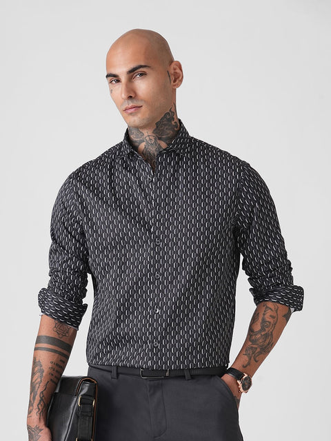 BLACK SATIN PRINT SHIRT-Shirt - 251134126