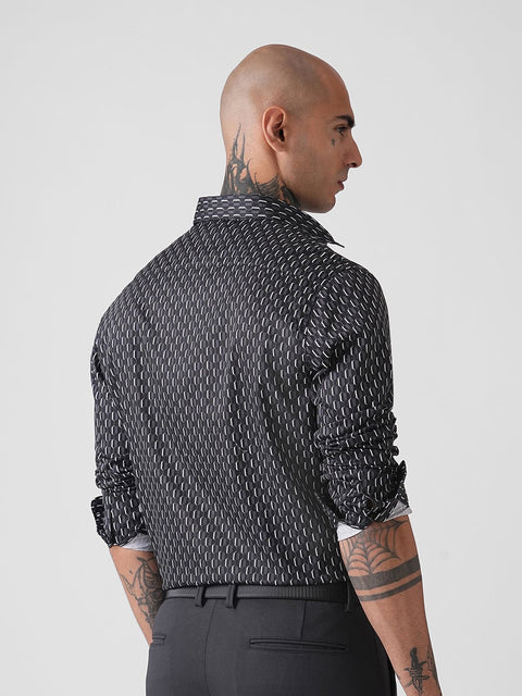 BLACK SATIN PRINT SHIRT-Shirt - 251134126