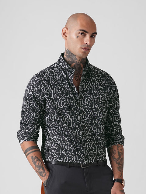 BLACK SATIN PRINT TAILORED SHIRT-Shirt - 251134121