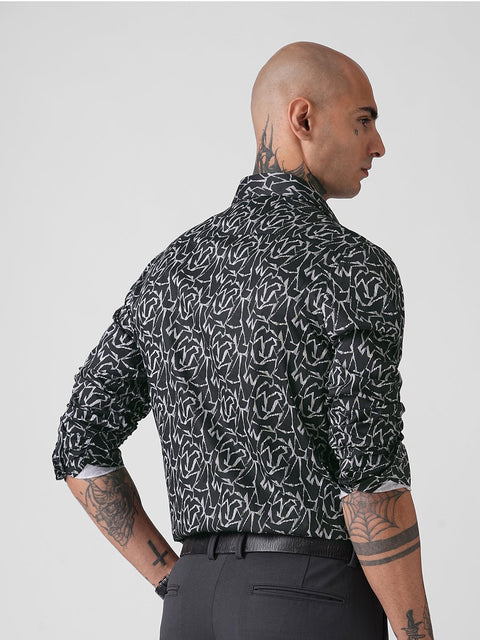BLACK SATIN PRINT TAILORED SHIRT-Shirt - 251134121