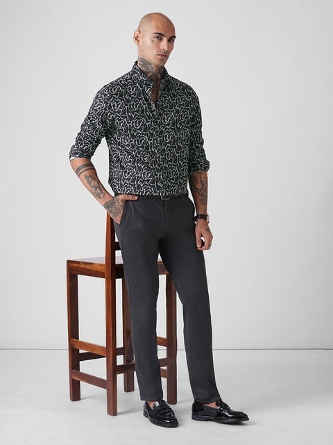 BLACK SATIN PRINT TAILORED SHIRT-Shirt - 251134121