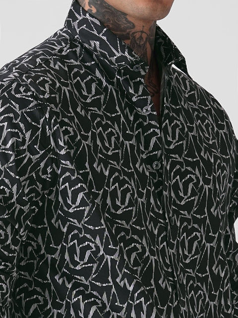 BLACK SATIN PRINT TAILORED SHIRT-Shirt - 251134121