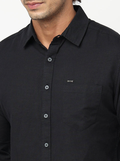 Black Solid Cotton Shirt - Shirt - 230324460